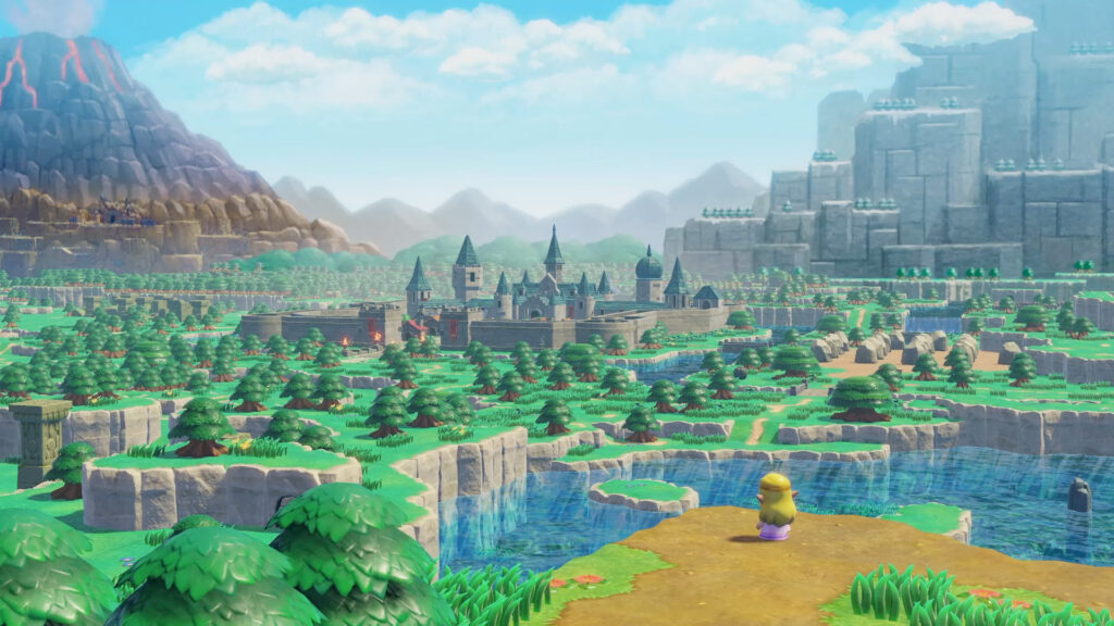 The reveal of <i>Echoes of Wisdom</i>, featuring Zelda looking over the kingdom of Hyrule with Hyrule Castle in the distance.